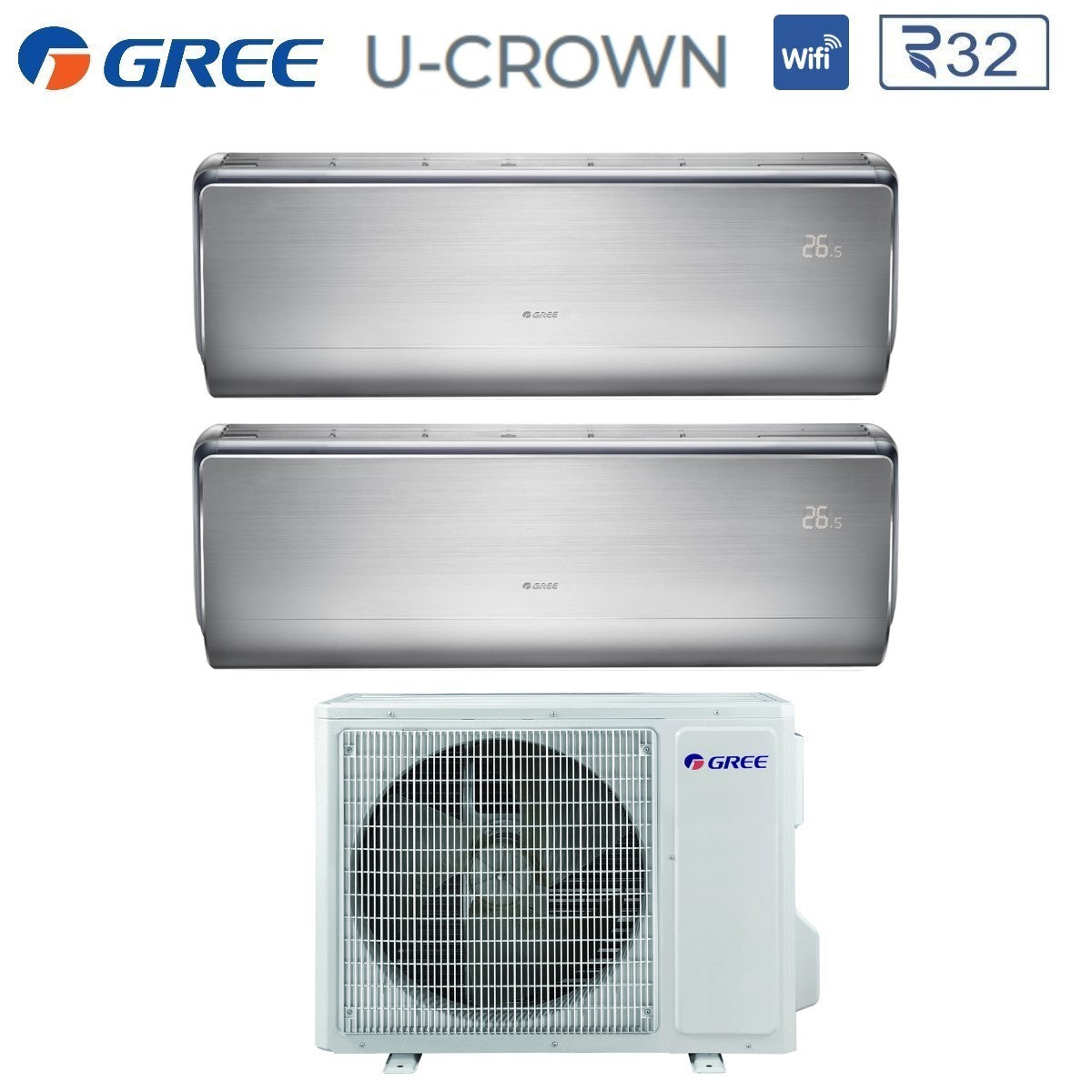 climatizzatore condizionatore gree dual split inverter serie u crown 9_12 con gwhd 18 nk6oo r 32 wi fi integrato 9000_12000