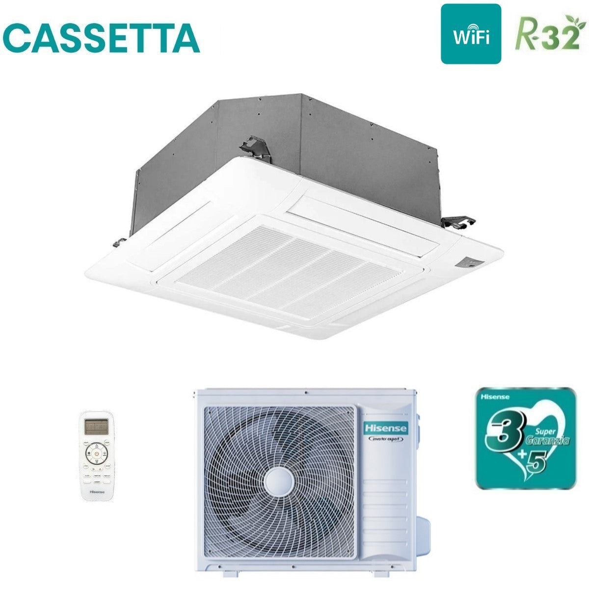 climatizzatore condizionatore hisense a cassetta 24000 btu auc71ur4rgb4+auw71u4rj7 r 32 wi fi optional con telecomando e pannello incluso novita