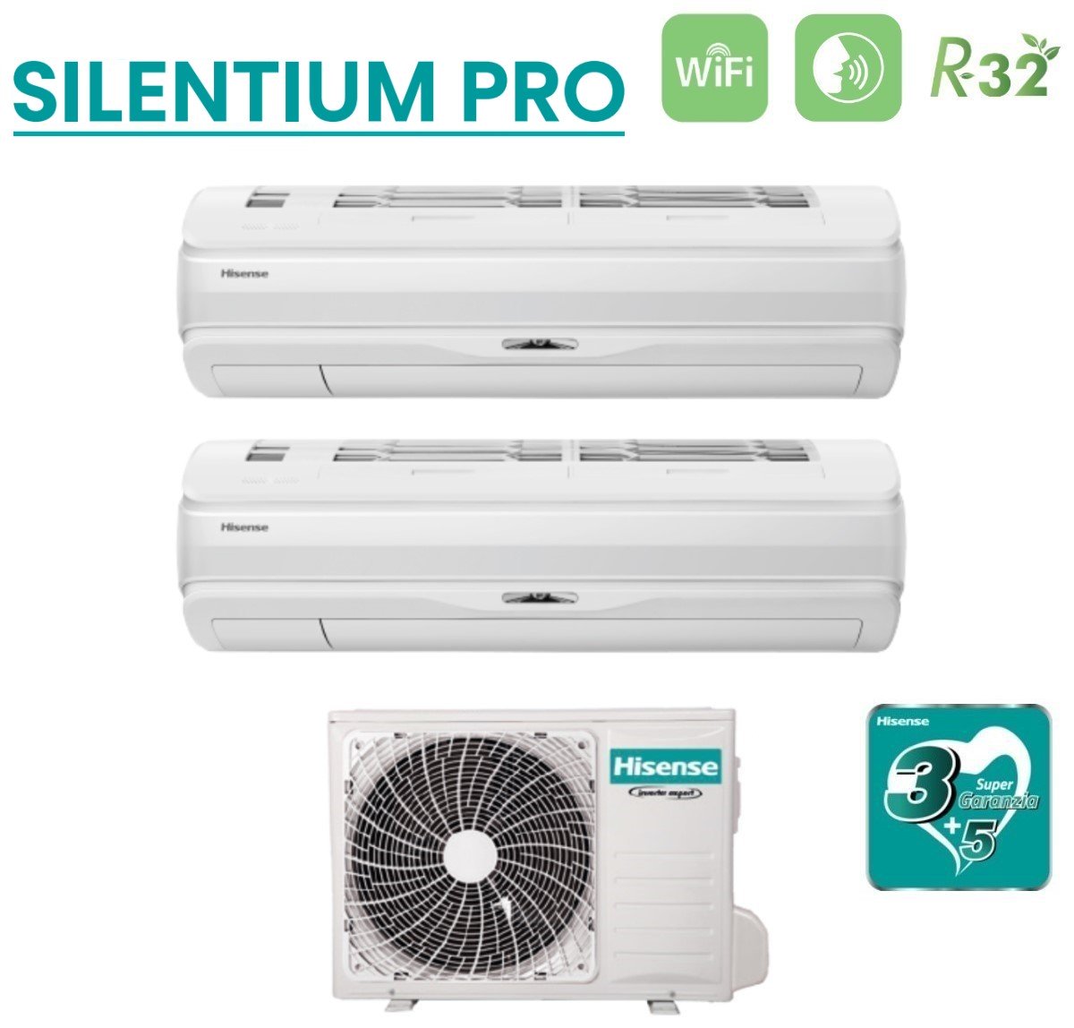 climatizzatore condizionatore hisense dual split inverter serie silentium pro 9_12 con 2amw52u4rxc r 32 wi fi integrato 9000_12000