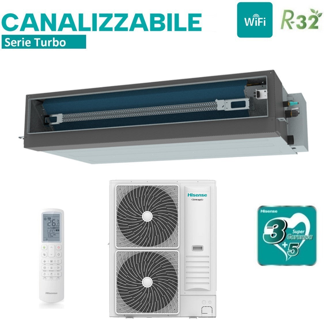 climatizzatore condizionatore hisense inverter canalizzato canalizzabile serie turbo 48000 btu aud140ux4reh8 _ auw140u6rn8 r 32 wi fi optional con telecomando e comando cablato di serie