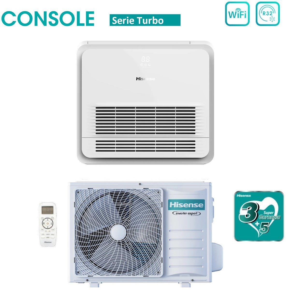 climatizzatore condizionatore hisense inverter console serie turbo 18000 btu akt52ur4rk8 _ auw52u4rj8 r 32 wi fi optional classe a__ a_ con telecomando di serie incluso