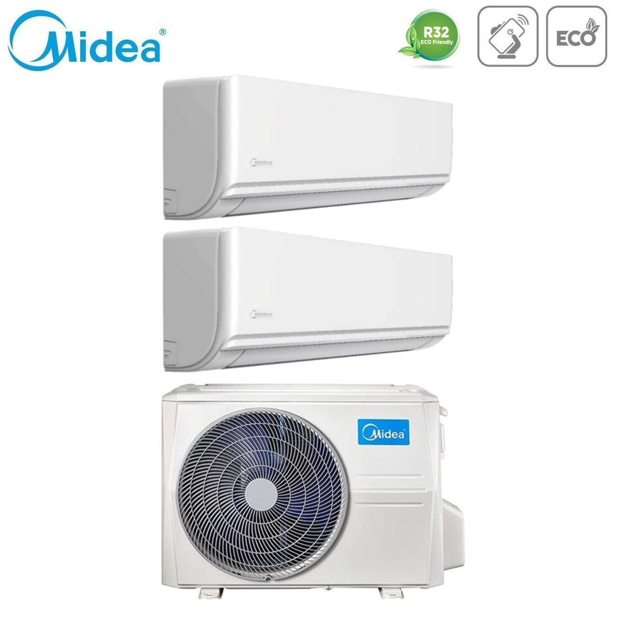 climatizzatore condizionatore midea dual split inverter serie exclusive 12+12 con m2oe 18hfn8 q r 32 wi fi optional 12000+12000