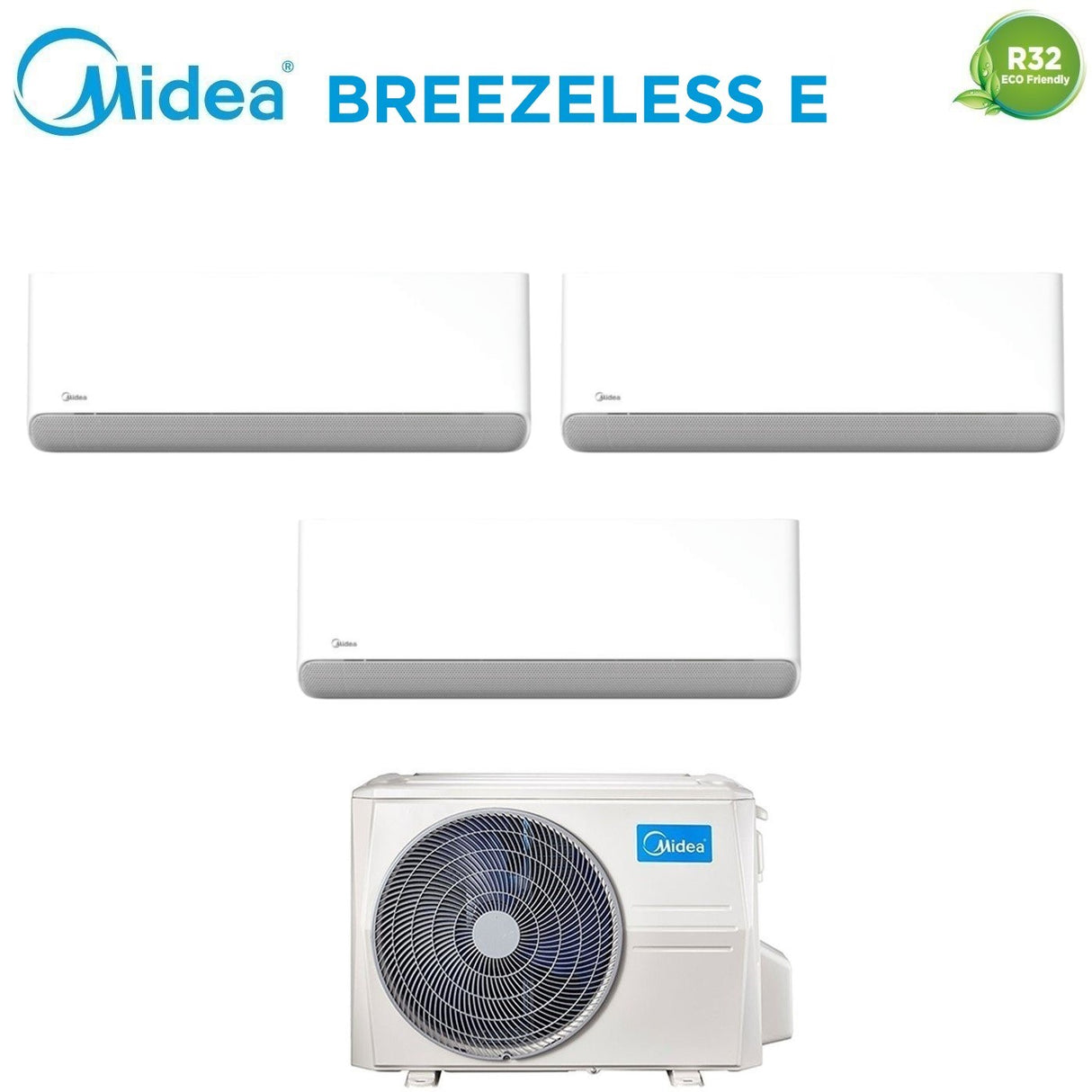 climatizzatore condizionatore midea trial split inverter serie breezeless e 9+9+12 con m3og 21hfn8 q r 32 wi fi integrato 9000+9000+12000