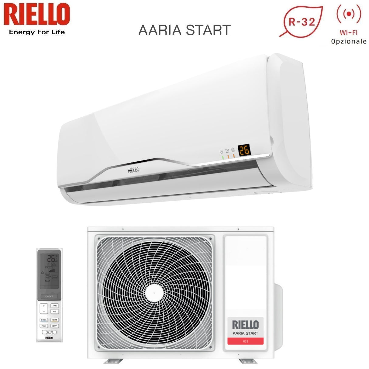climatizzatore condizionatore riello inverter serie aaria start 12000 btu amw35st r 32 classe a__ wi fi optional new 2018