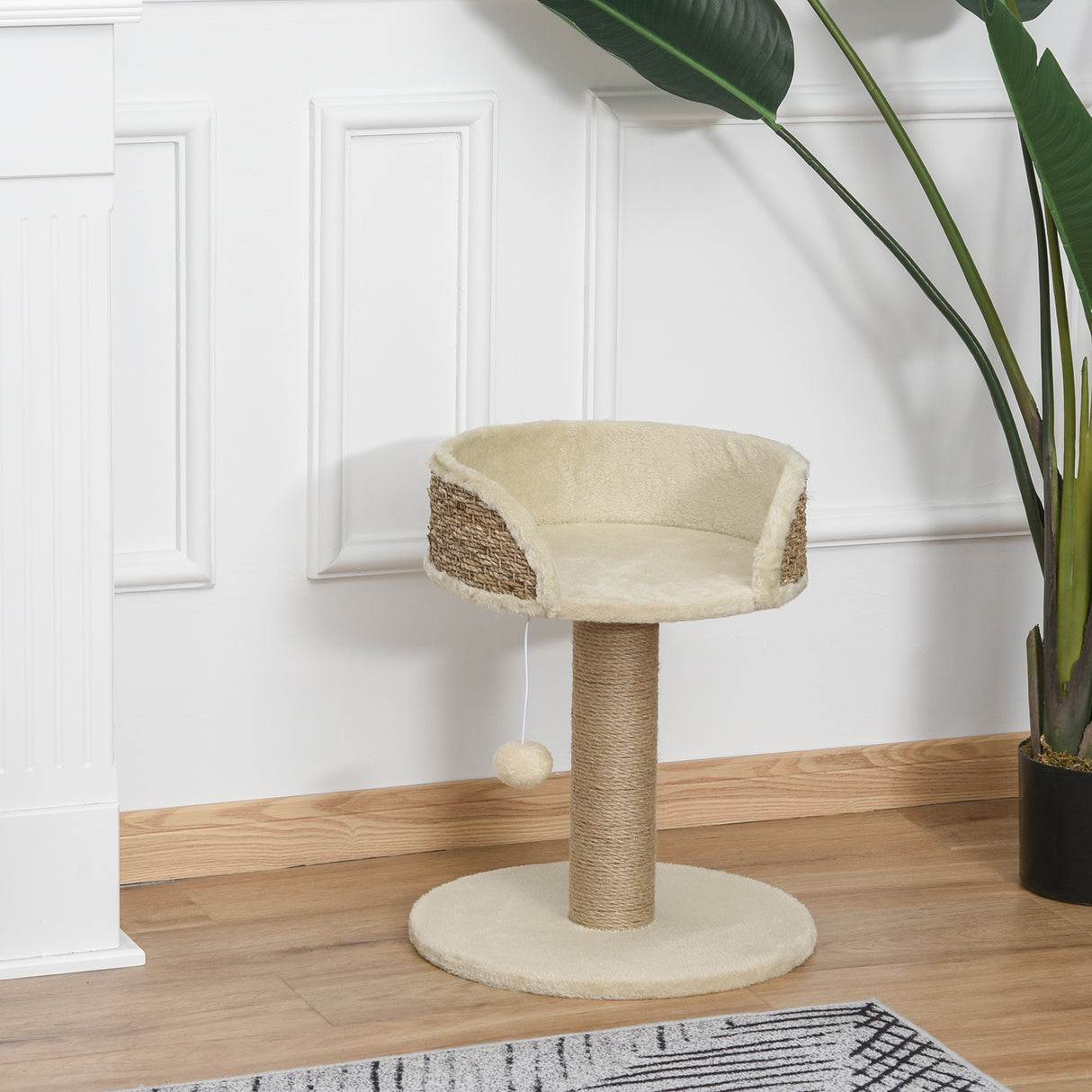 easycomfort easycomfort albero tiragraffi per gatti con lettino palo in juta e pallina appesa 40x40x49cm beige