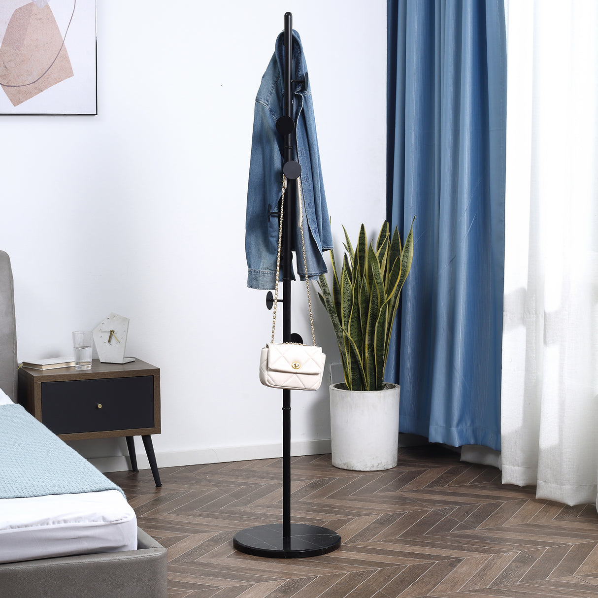 easycomfort easycomfort appendiabiti da terra con 8 ganci struttura in acciaio con base in marmo 35x35x170cm nero
