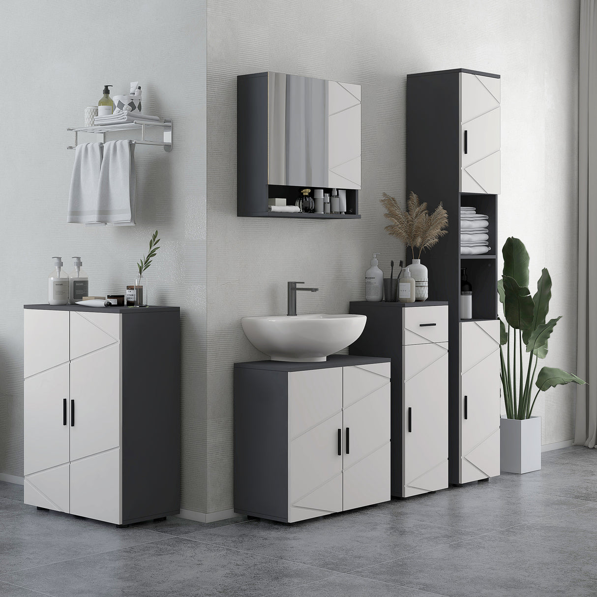 easycomfort easycomfort armadietto con specchiera bagno a 2 ante e mensole regolabili in legno 55x17x55cm grigio