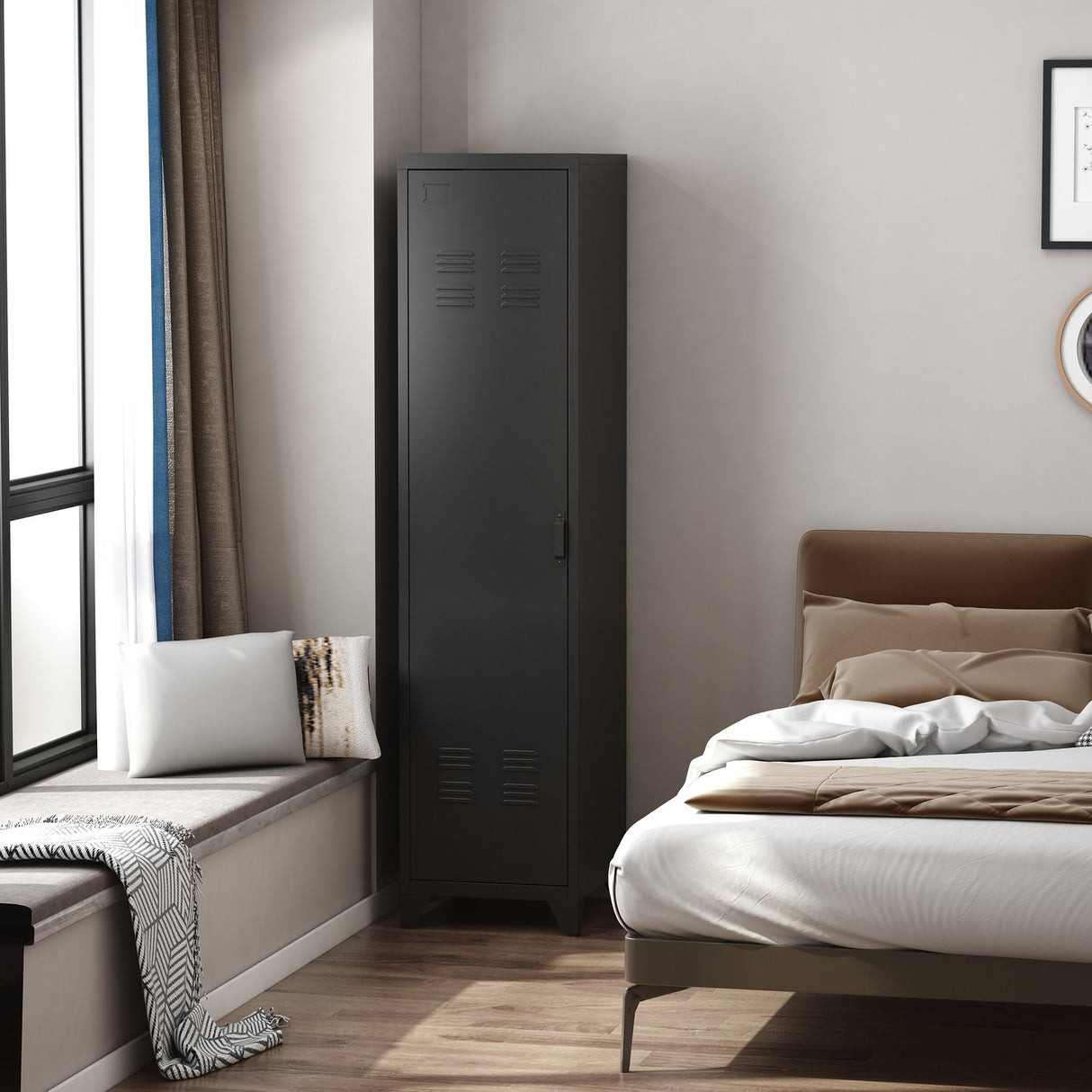 easycomfort easycomfort armadietto metallico stile industriale a unanta per ingresso e camera 43x50x180cm nero