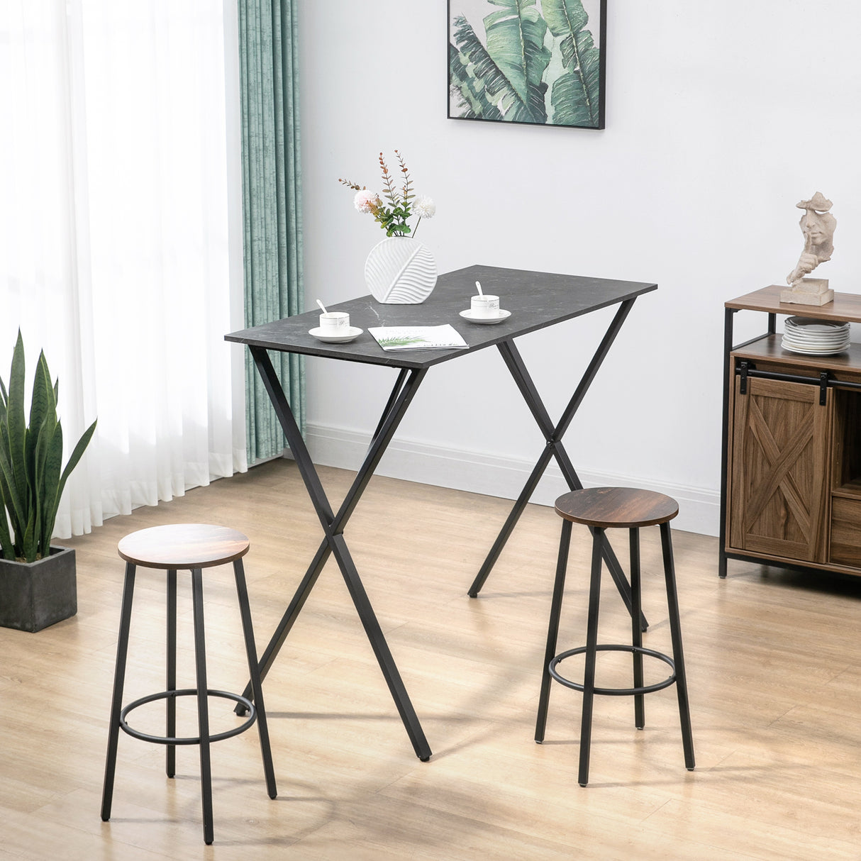 easycomfort easycomfort bancone bar tavolo alto stile industriale effetto marmo legno e acciaio 120x60x102 cm nero