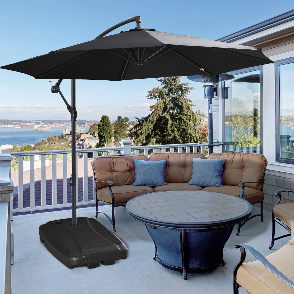 easycomfort easycomfort base per ombrellone a braccio riempibile fino a 75 kg con base a t inclusa 80x60x17 cm nero