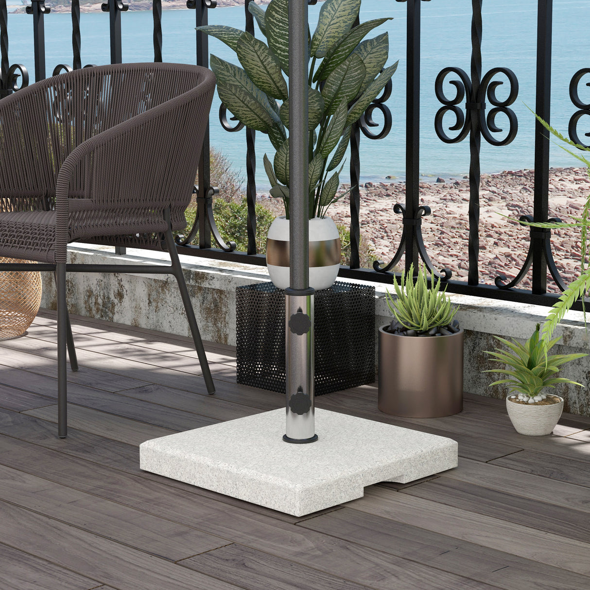 easycomfort easycomfort base per ombrellone da giardino 25kg per pali da 32mm 38mm e 48mm in granito e acciaio inox 38x38x38 cm grigia