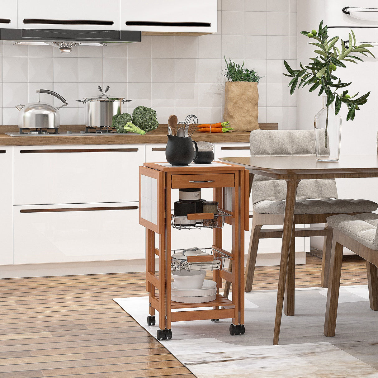 easycomfort easycomfort carrello da cucina con piano in mattonella servizio ausiliare legno metallo cromato 6 ruote cassetto ean 8054144131139