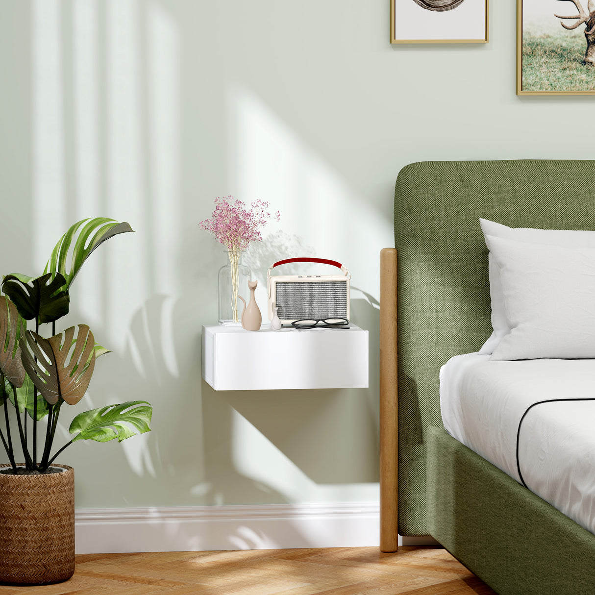 easycomfort easycomfort comodino sospeso moderno con cassetto in legno 40x30x15 cm bianco