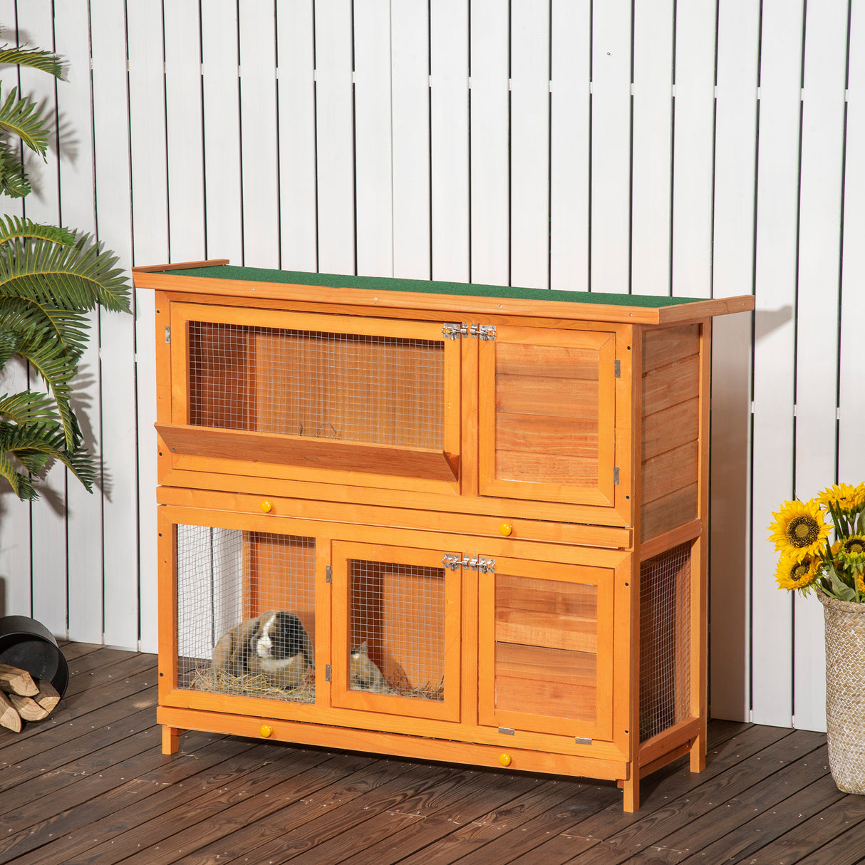 easycomfort easycomfort conigliera da esterno in legno con casetta e recinto a 2 piani 122x48x100 cm