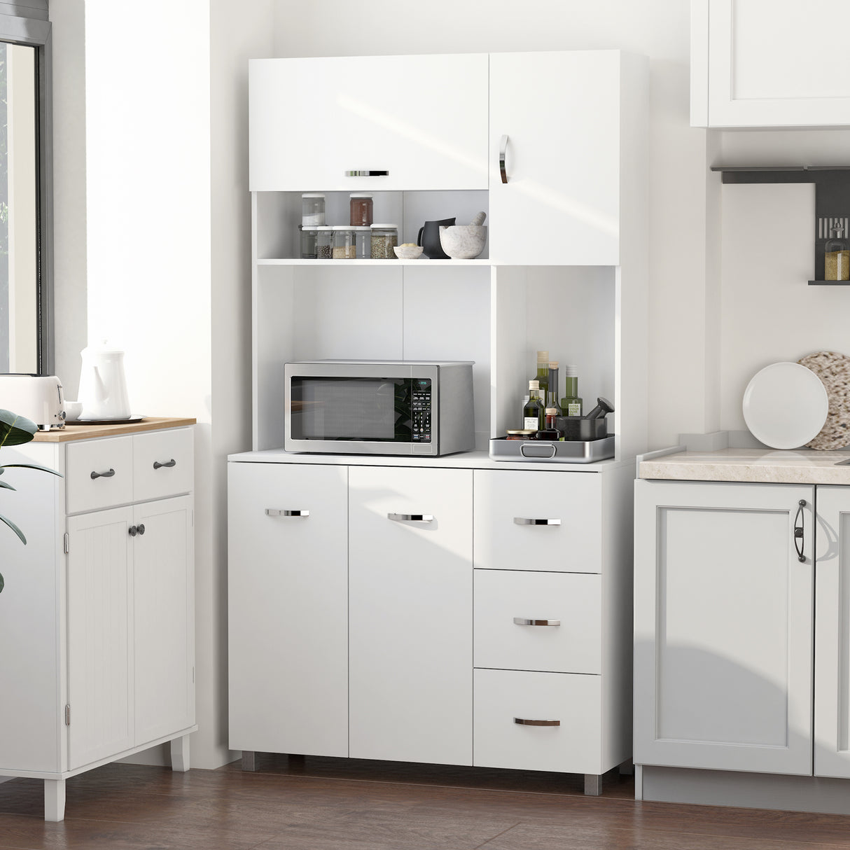 easycomfort easycomfort credenza da cucina moderna con cassetti armadietti e ripiani aperti 100x39 5x183 5cm bianco