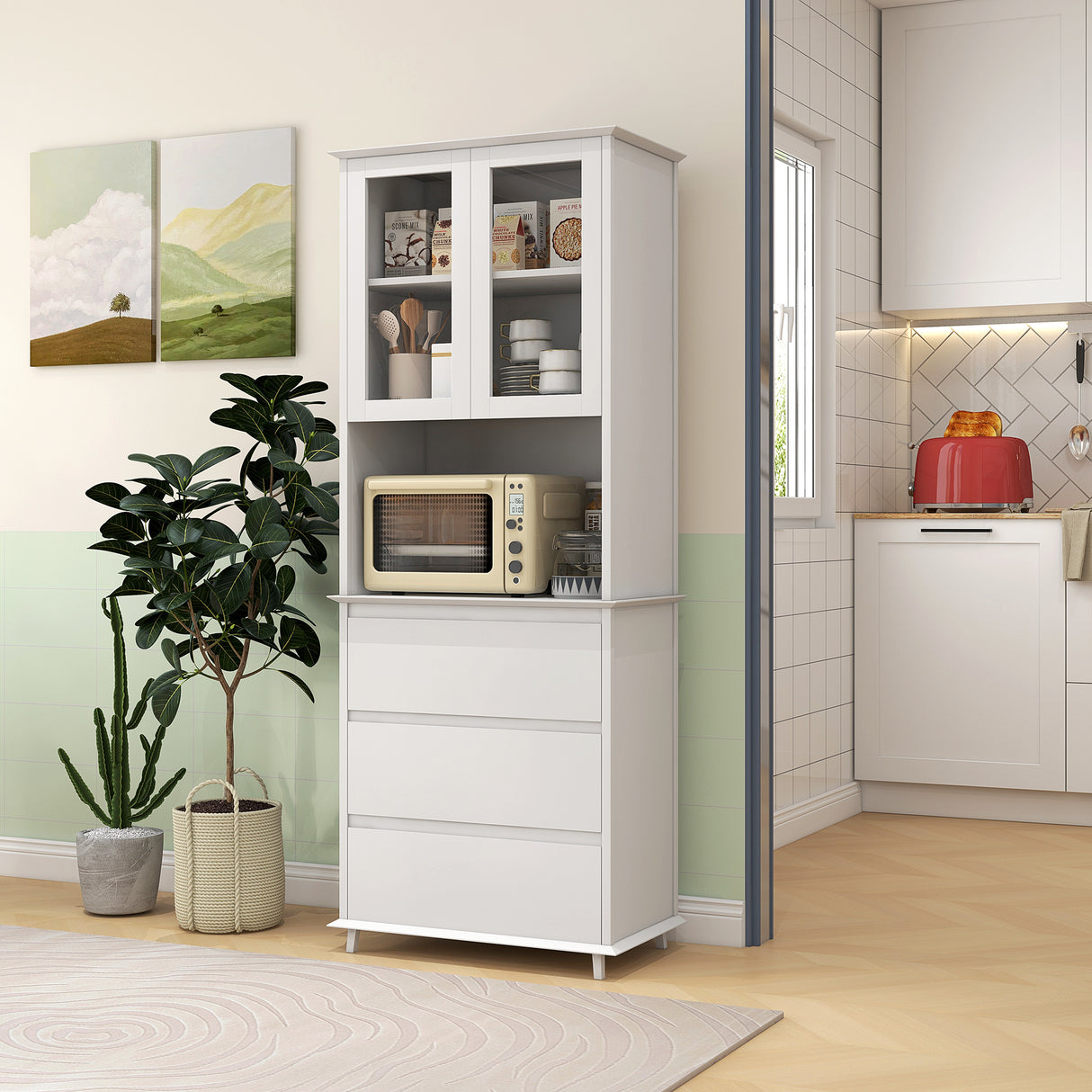easycomfort easycomfort dispensa cucina alta con armadietto a 2 livelli e 3 cassetti in mdf 68x38x172 cm bianco