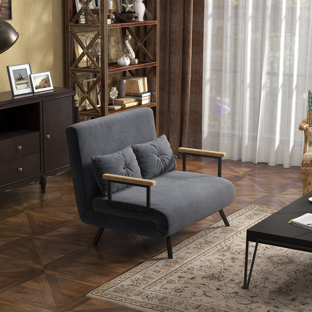 easycomfort easycomfort divano letto 3 in 1 in tessuto effetto velluto con schienale regolabile e 2 cuscini 102x73x81 cm grigio scuro