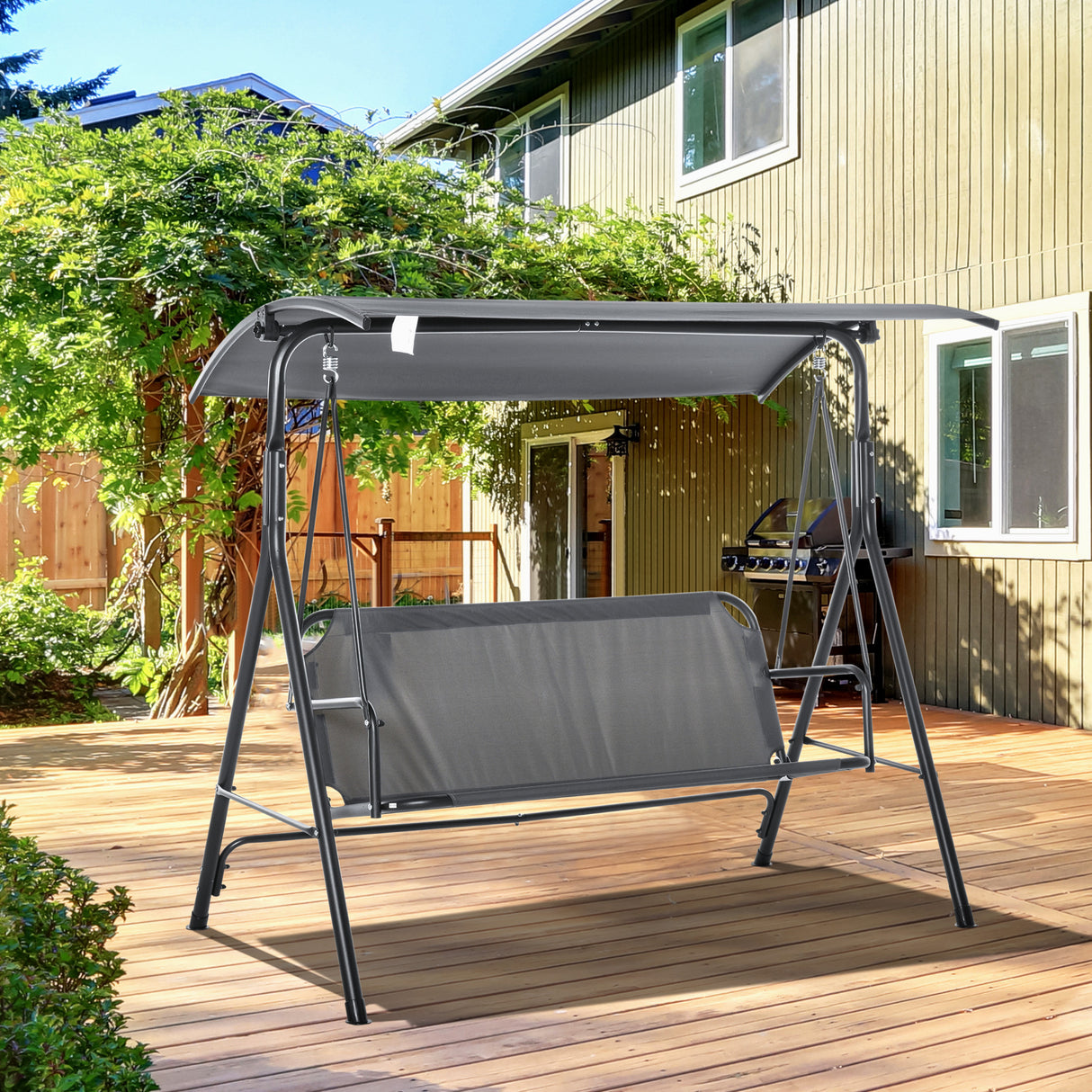 easycomfort easycomfort dondolo 3 posti con tettuccio inclinabile e cuscini in acciaio e poliestere 172x110x153 cm grigio