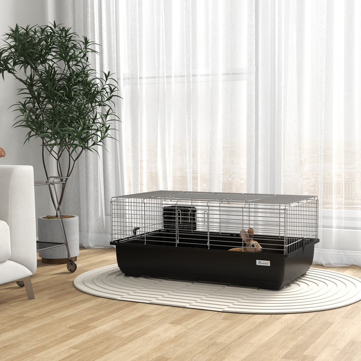 easycomfort easycomfort gabbia per conigli a 2 porte con vassoio rimovibile in metallo e plastica pp 100x55x41 cm nero e argento