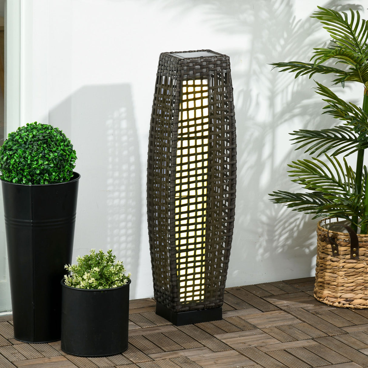 easycomfort easycomfort lampada solare da giardino con pannello di ricarica in acciaio e rattan 21x21x78 cm nero e grigio
