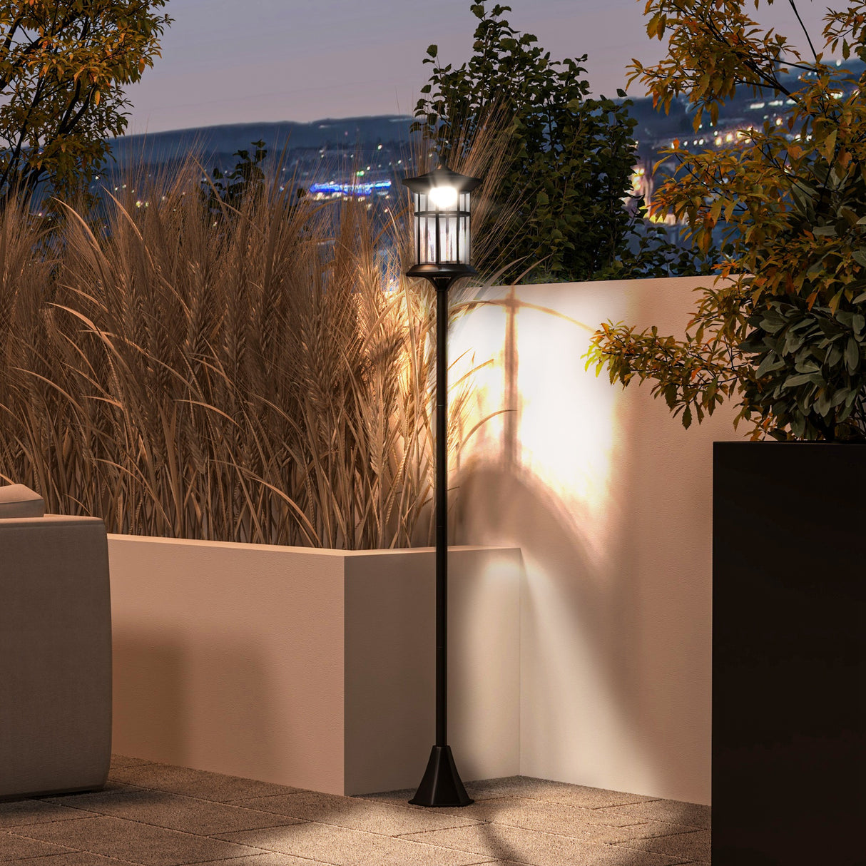 easycomfort easycomfort lampione solare da giardino alto 184cm con luce led bianco freddo e ip44 nero
