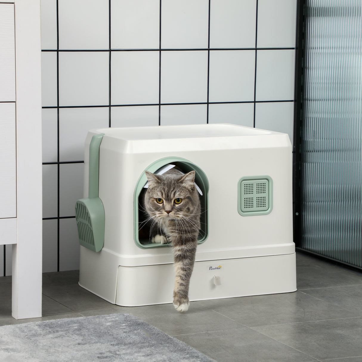easycomfort easycomfort lettiera per gatti coperta con deodoranti vassoio e paletta in abs e pp 50x40x40 cm verde e bianco