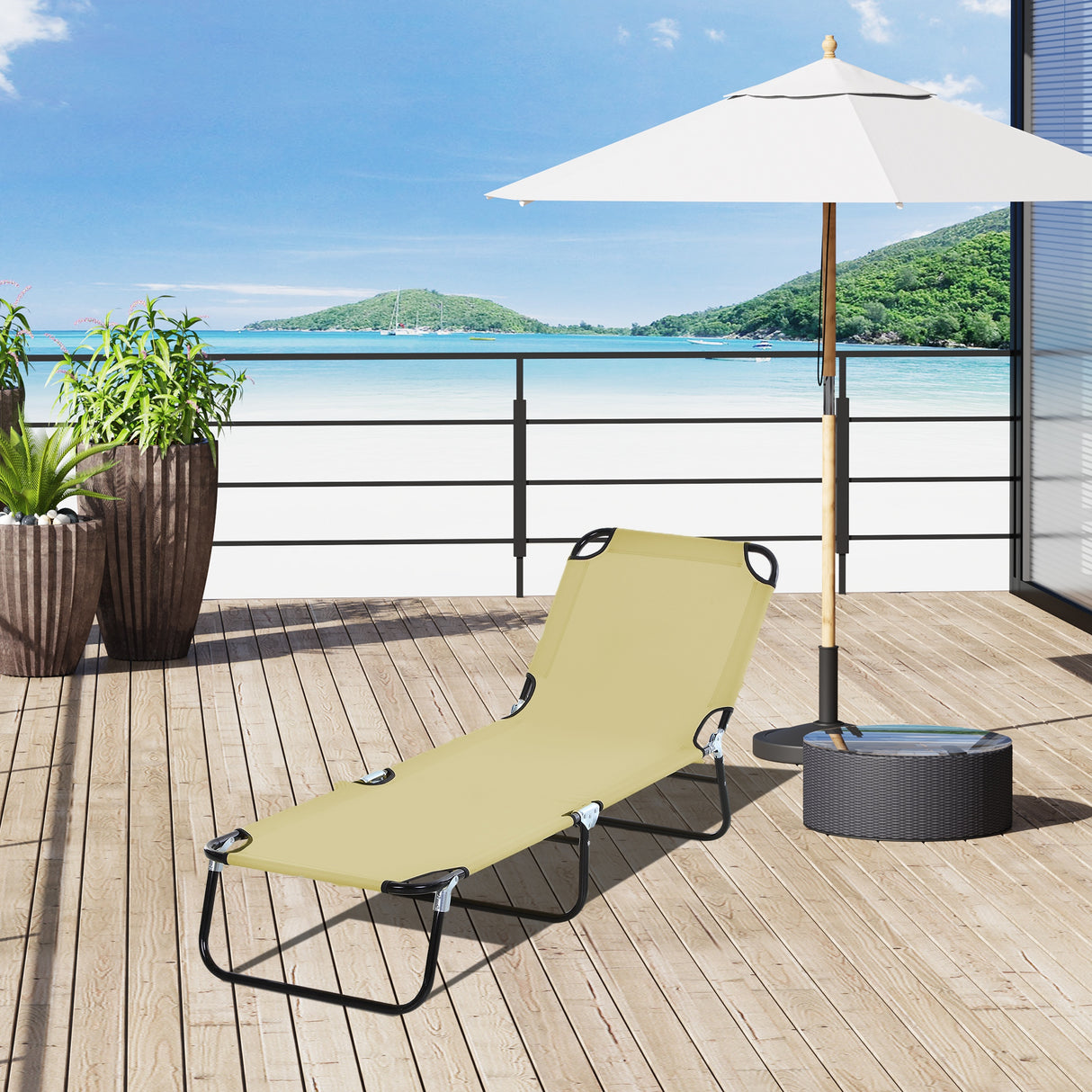 easycomfort easycomfort lettino da giardino con schienale regolabile in 5 posizioni in acciaio e tessuto oxford 188x56x28 cm beige