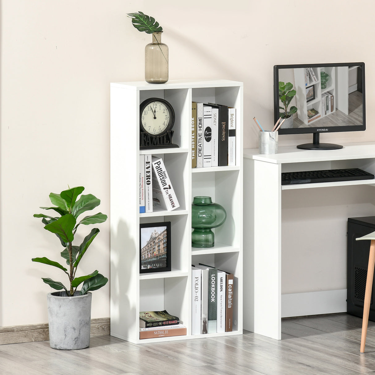 easycomfort easycomfort libreria moderna a cubi con 7 ripiani in legno truciolato 50x24x106 cm bianca