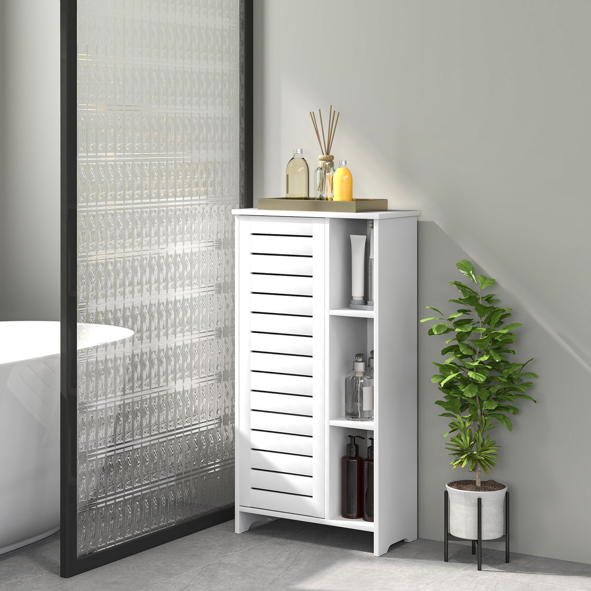 easycomfort easycomfort mobile bagno con armadietto chiuso a 3 livelli e 3 ripiani aperti in legno bianco 48x24x96 5 cm