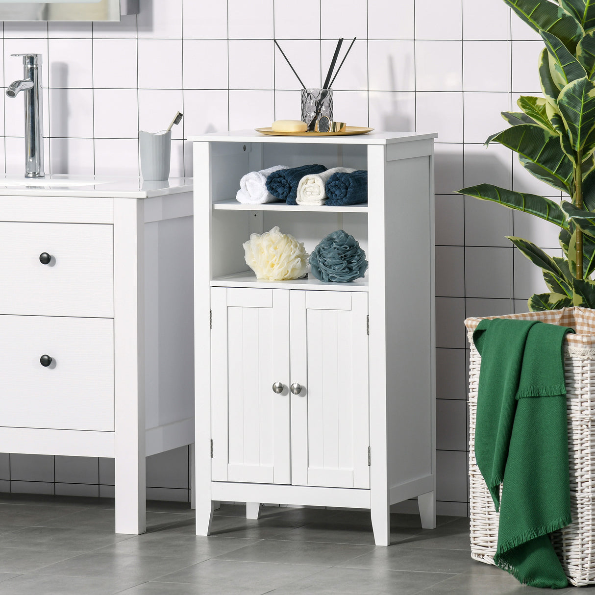 easycomfort easycomfort mobile bagno con mensole regolabili e armadietto 2 ante mobiletto bagno multiuso in legno bianco 50x30x93cm