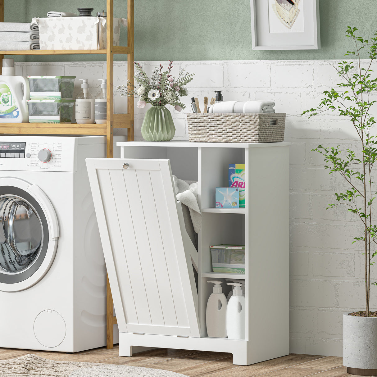 easycomfort easycomfort mobile bagno portabiancheria con cesto rimovibile e ripiani regolabili 60x38x86 cm bianco