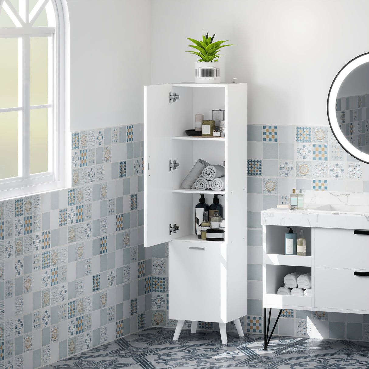 easycomfort easycomfort mobile da bagno con armadietto a 3 ripiani e spazio portaoggetti inferiore in legno 35x31 5x144 cm bianco