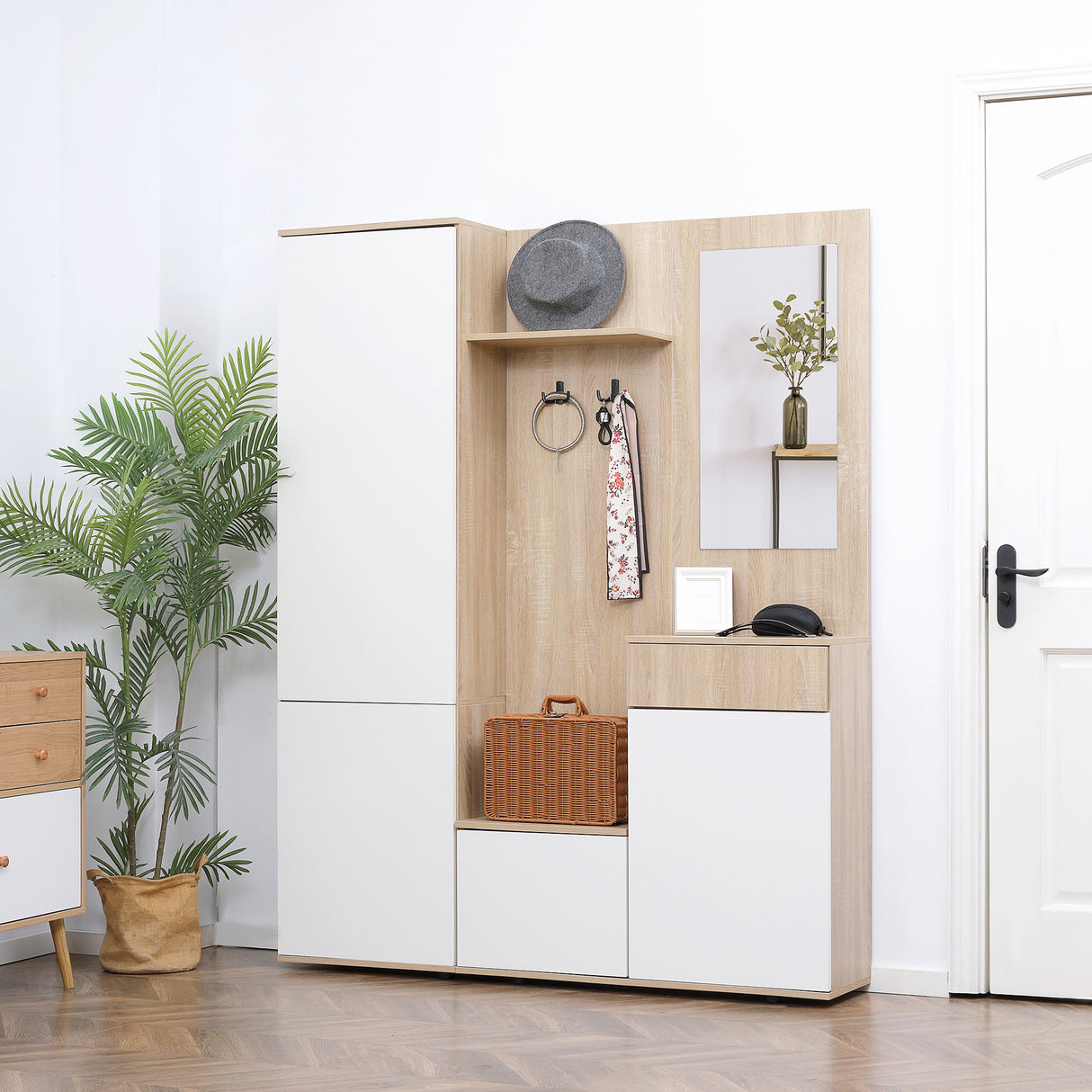 easycomfort easycomfort mobile da ingresso 4 in 1 in truciolato con specchio ganci e ripiani regolabili interni 145x29x184 cm