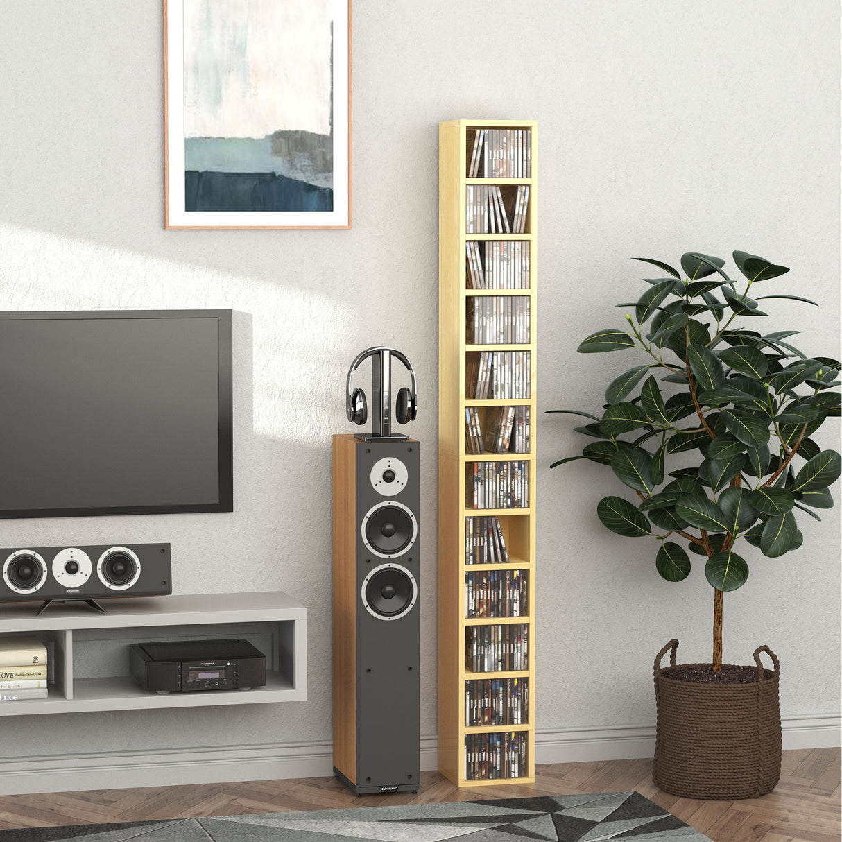 easycomfort easycomfort mobile libreria porta cd a 12 ripiani per 204 cd in mdf e truciolato 21x20x175 cm color legno