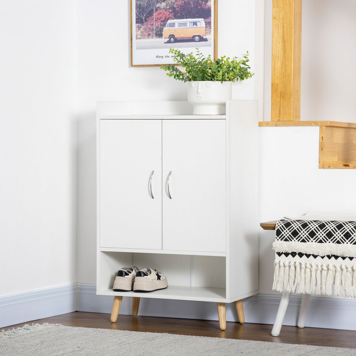 easycomfort easycomfort mobile scarpiera salvaspazio in legno bianco con ripiano aperto armadio scarpiera di design per ingresso 60x30x92cm ean 8054144133782