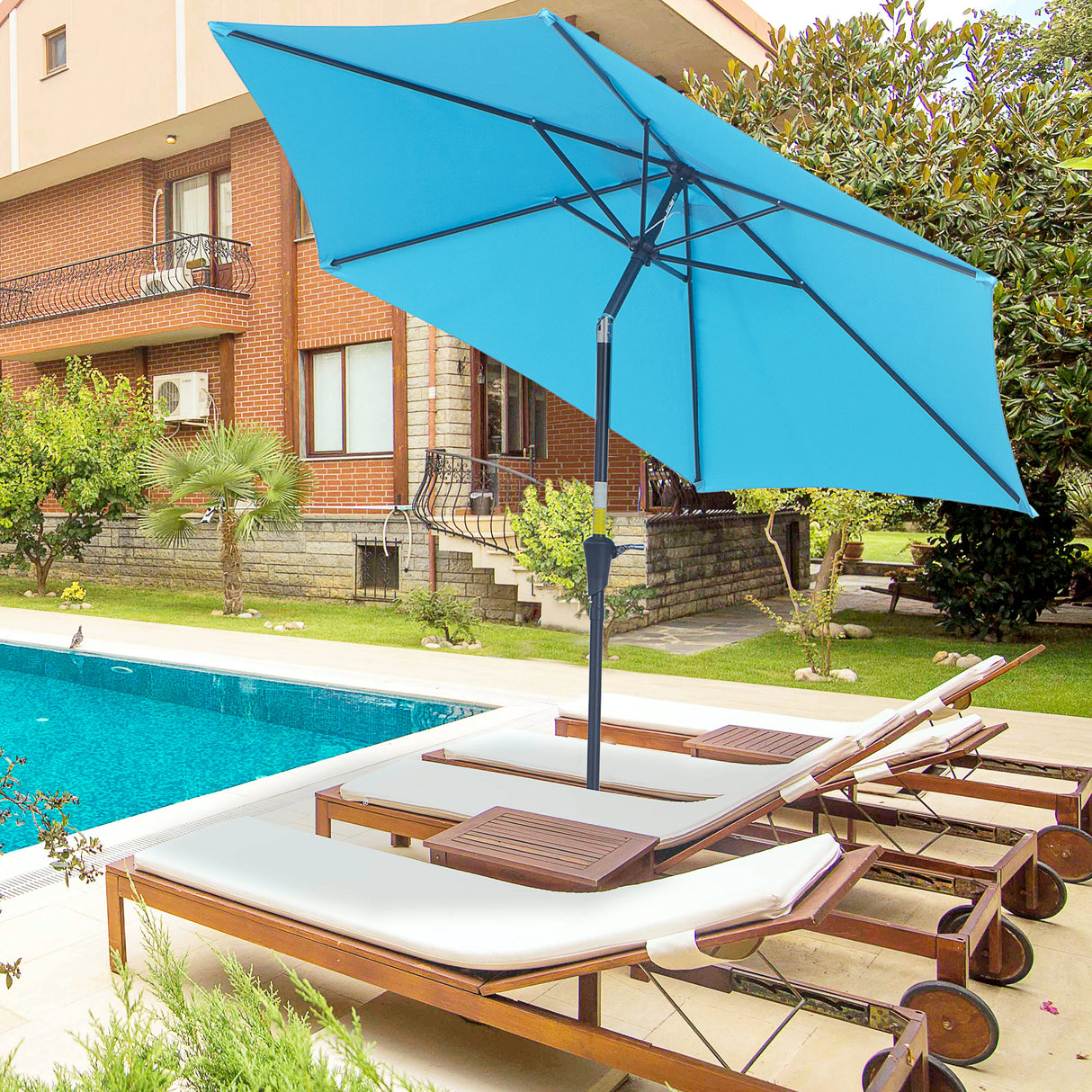 easycomfort easycomfort ombrellone da giardino 2 6x2 4 m con manovella e testa inclinabile in alluminio e poliestere blu