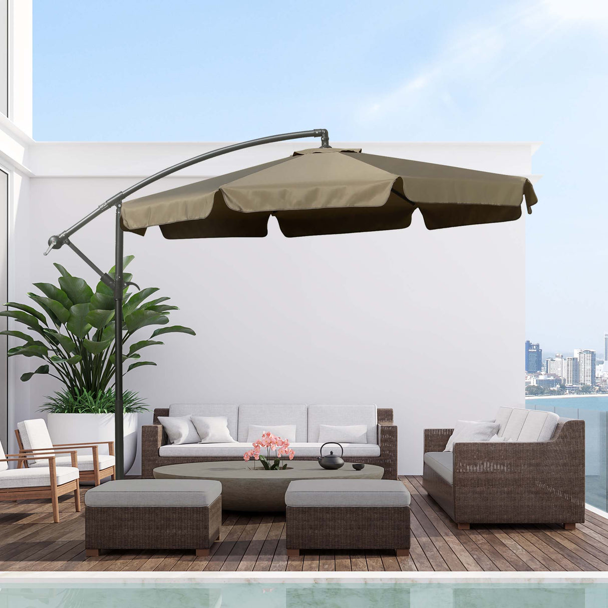 easycomfort easycomfort ombrellone da giardino a braccio con apertura a manovella in metallo e poliestere 2 7x2 7 m caffe