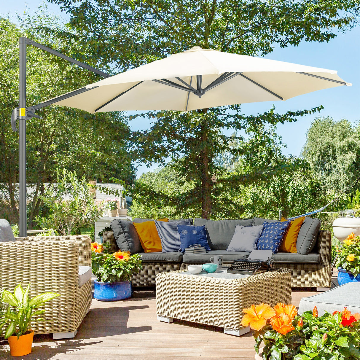 easycomfort easycomfort ombrellone da giardino decentrato 3x2 5 m con angolazione regolabile e girevole a 360 crema