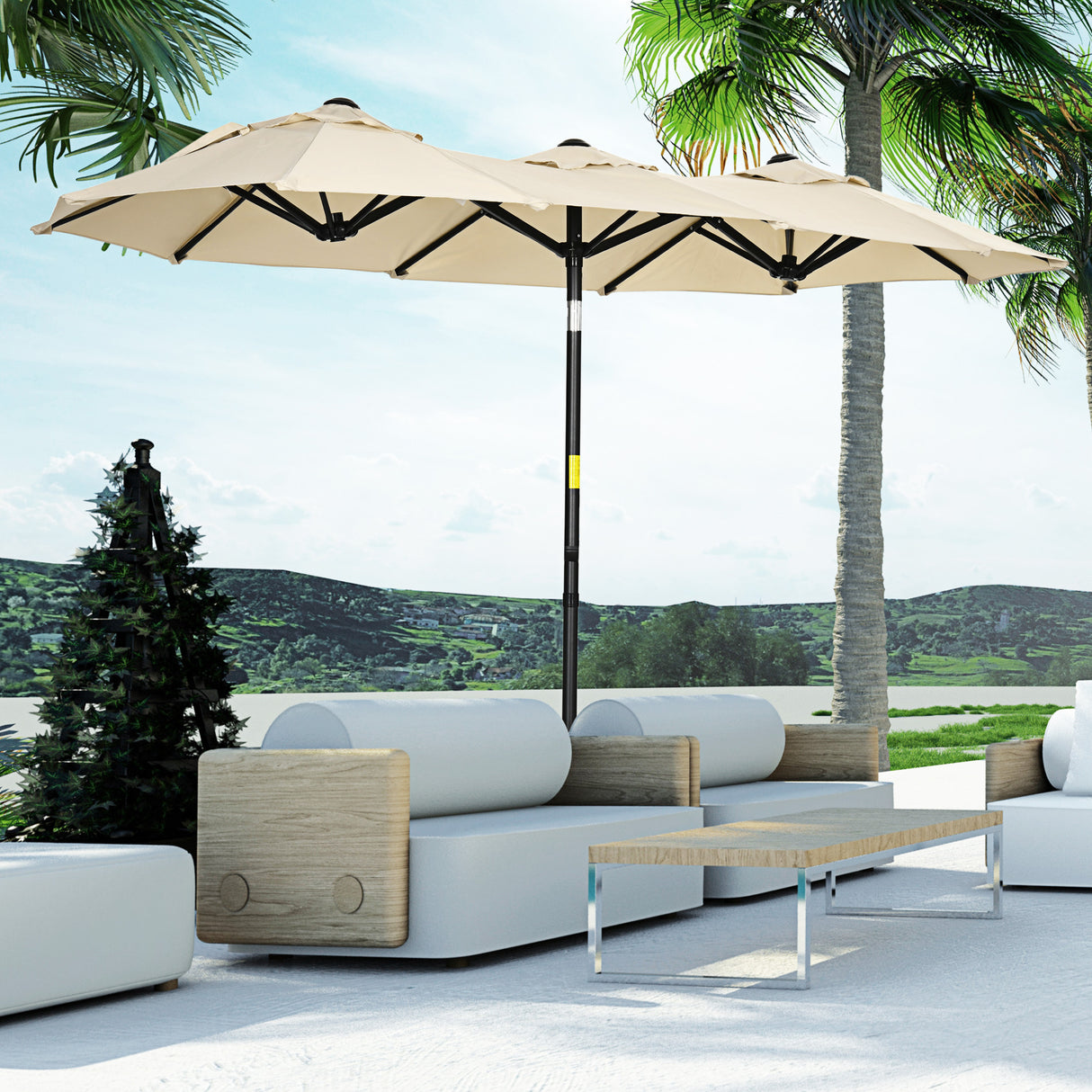 easycomfort easycomfort ombrellone da giardino doppio inclinabile con apertura a manovella 295x152x222 cm cachi
