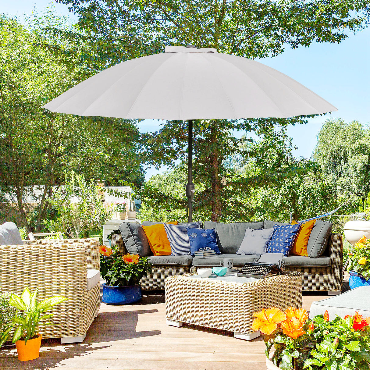 easycomfort easycomfort ombrellone da giardino e terrazza 2 5x2 5 m a manovella con 18 stecche e inclinabile grigio