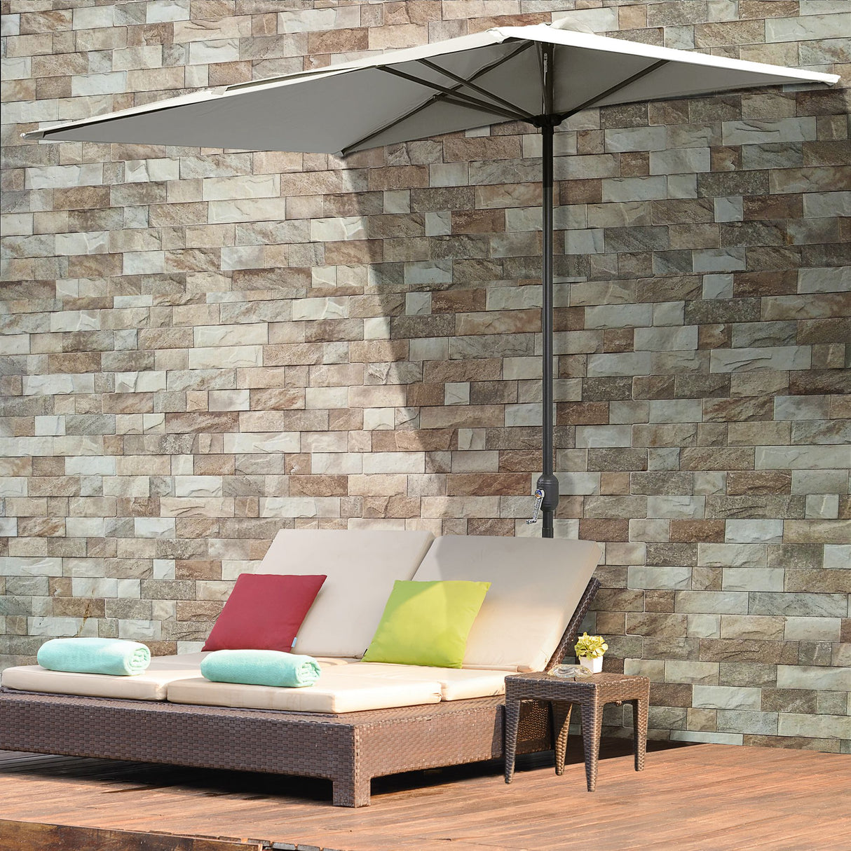 easycomfort easycomfort ombrellone da parete mezzaluna salvaspazio con apertura a manovella beige