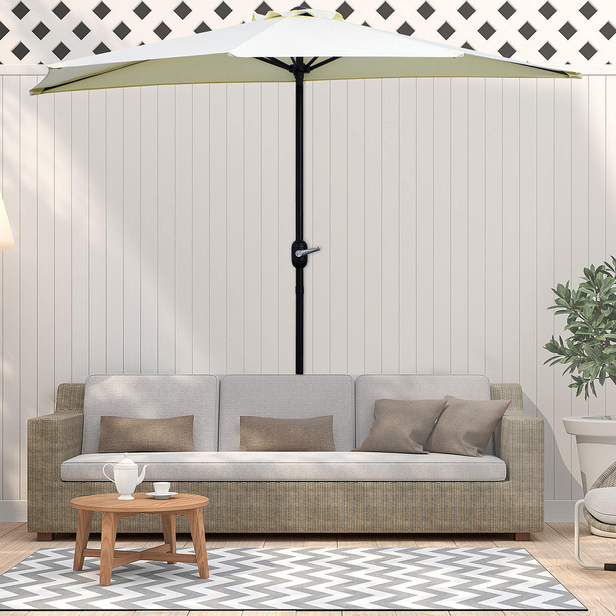 easycomfort easycomfort ombrellone da terrazza a mezzaluna con apertura a manovella e palo a 2 sezioni 2 6x1 35 m beige