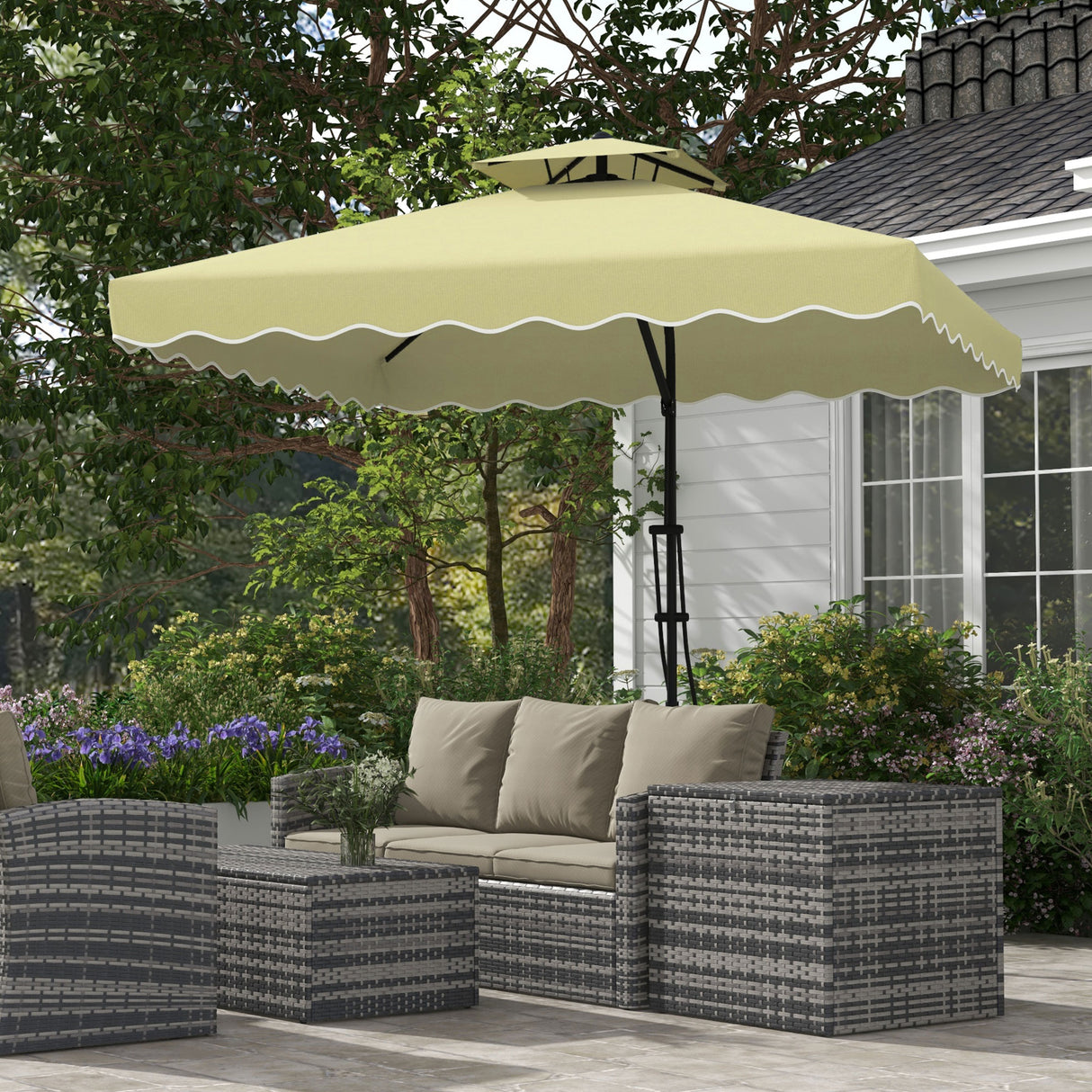 easycomfort easycomfort ombrellone decentrato 2 5x2 5 m con base a croce e apertura a manovella in metallo e poliestere beige