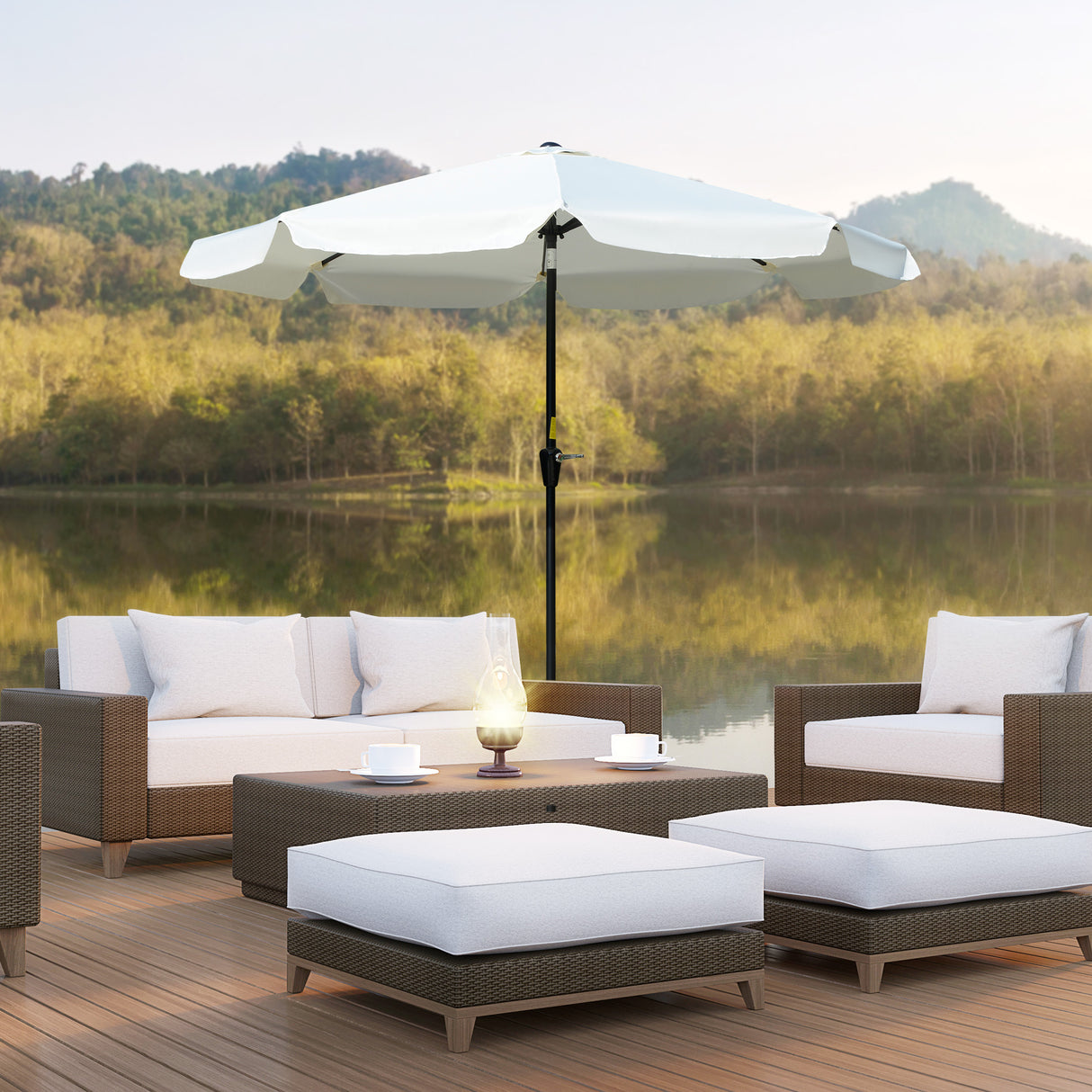 easycomfort easycomfort ombrellone rotondo inclinabile con manovella in alluminio metallo e poliestere 266x248 5 cm bianco crema