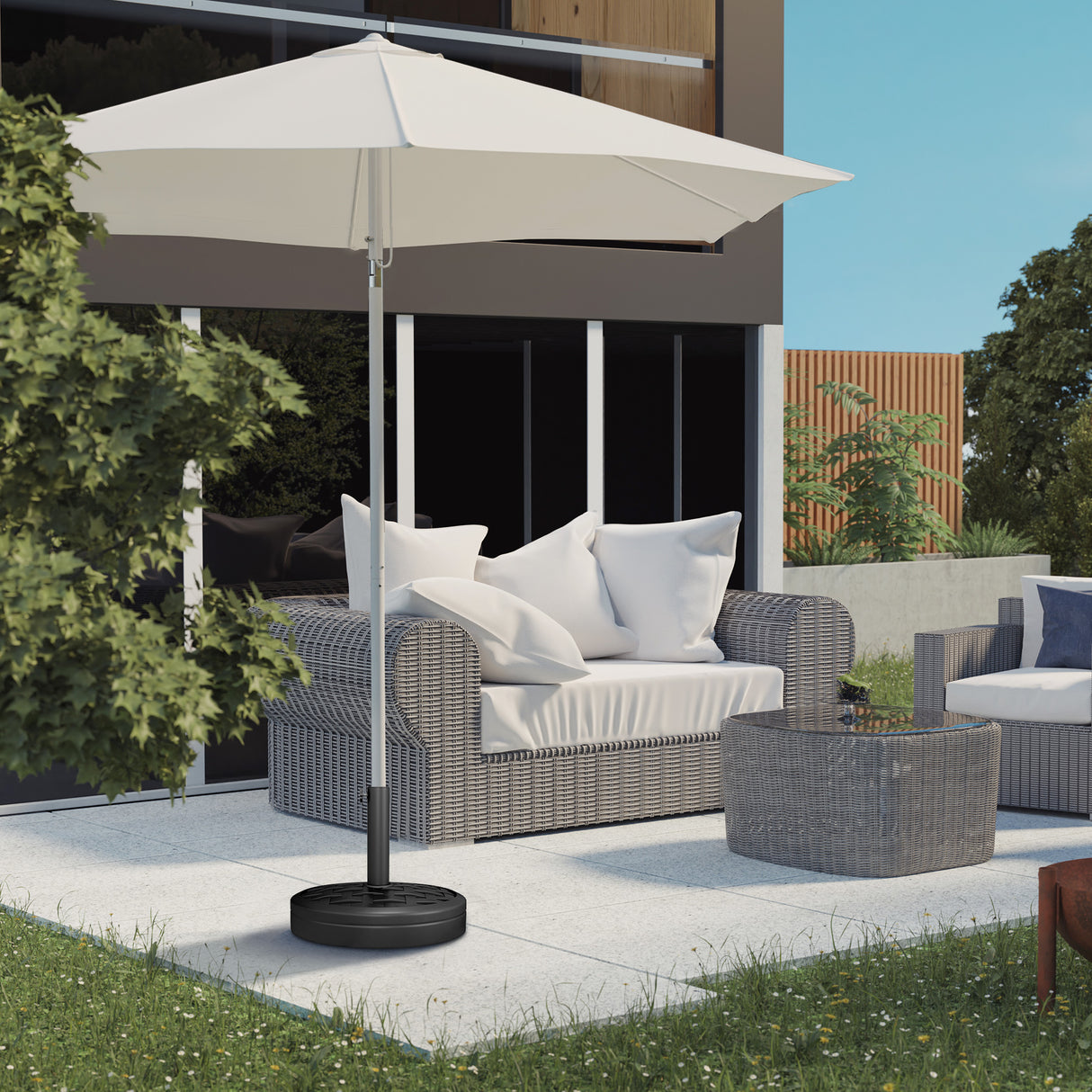 easycomfort easycomfort outusnny base per ombrellone da 18 kg con manovella girevole in acciaio hdpe e cemento 45x36 cm nero