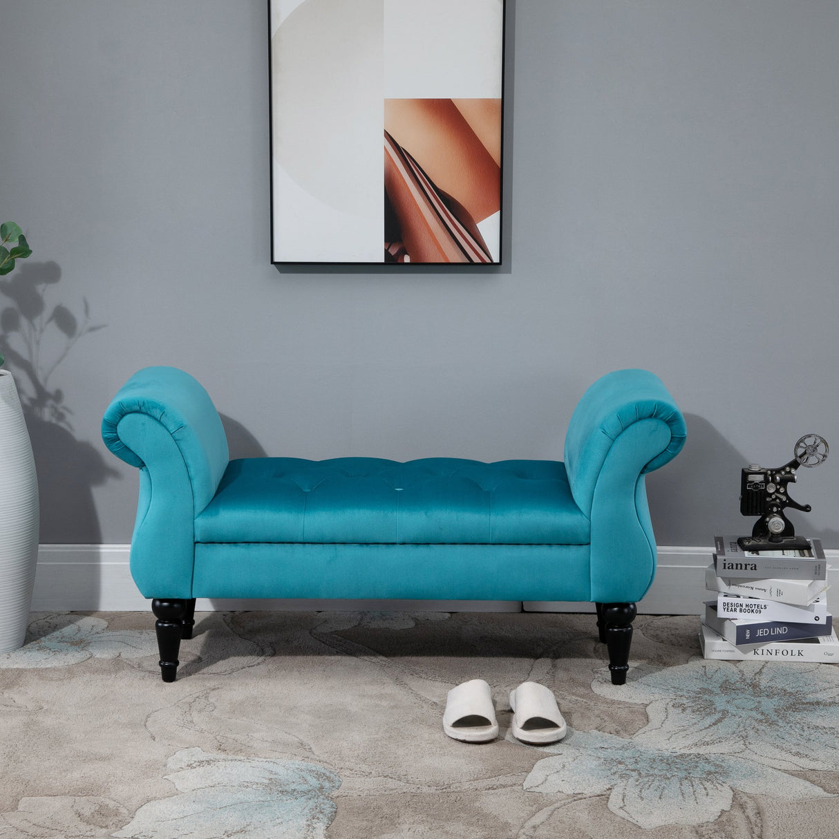 easycomfort easycomfort panca fondoletto in stile vintage struttura in legno e seduta imbottita stile chesterfield azzurra 117 x 40 x 58cm ean 8055776914985