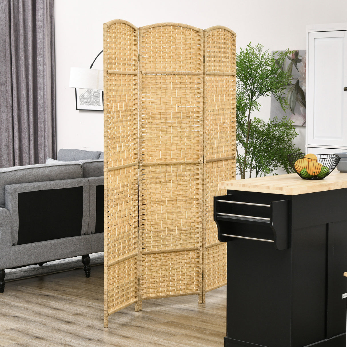 easycomfort easycomfort paravento a 3 ante pieghevole per interni autoportante e intrecciato 135x180 cm color legno