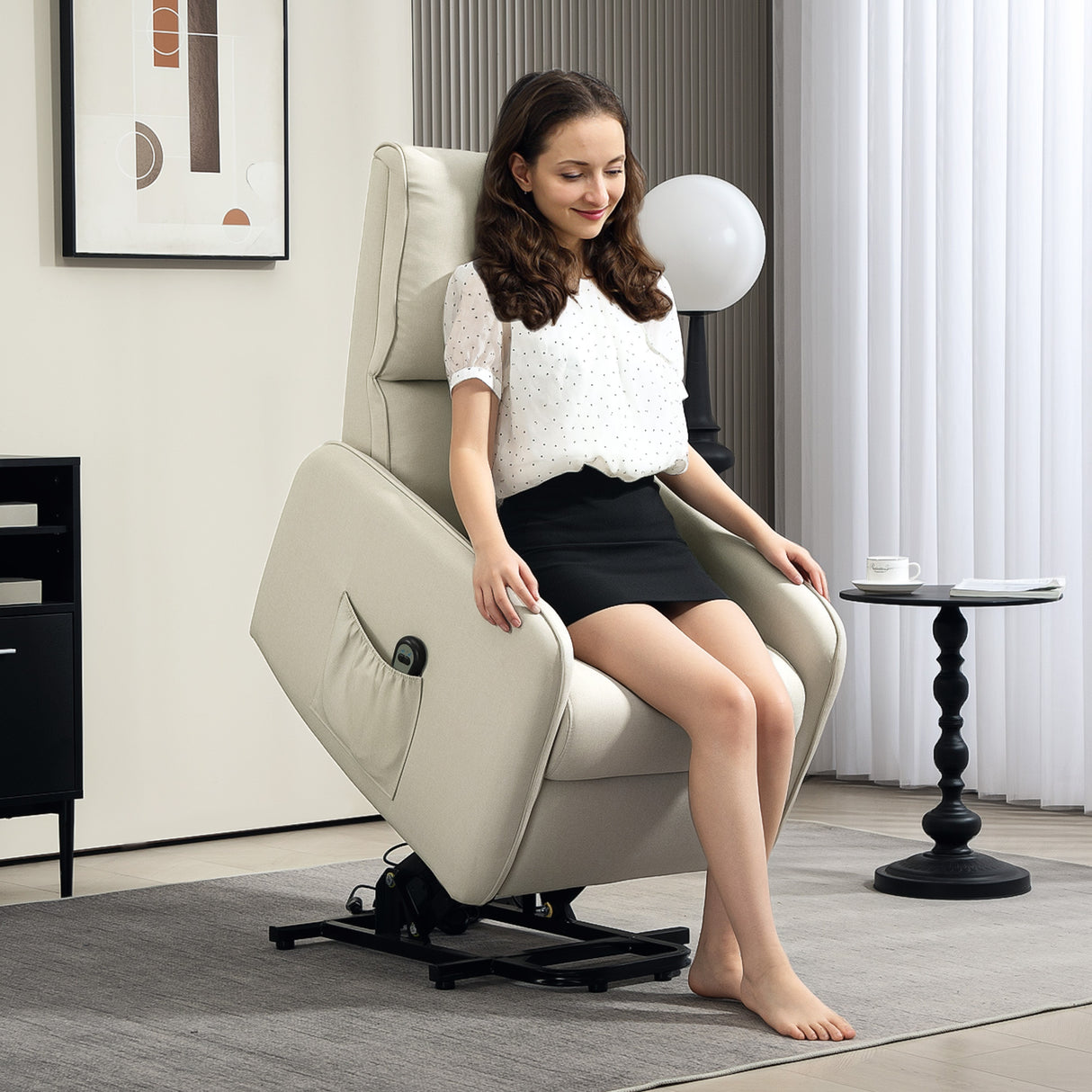 easycomfort easycomfort poltrona alzapersona elettrica reclinabile con telecomando e tasca in tessuto beige