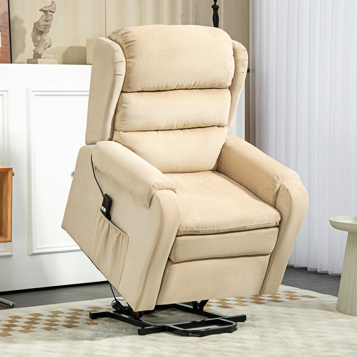 easycomfort easycomfort poltrona alzapersona reclinabile a 160 con poggiapiedi e telecomando in velluto 85x88x109 cm crema