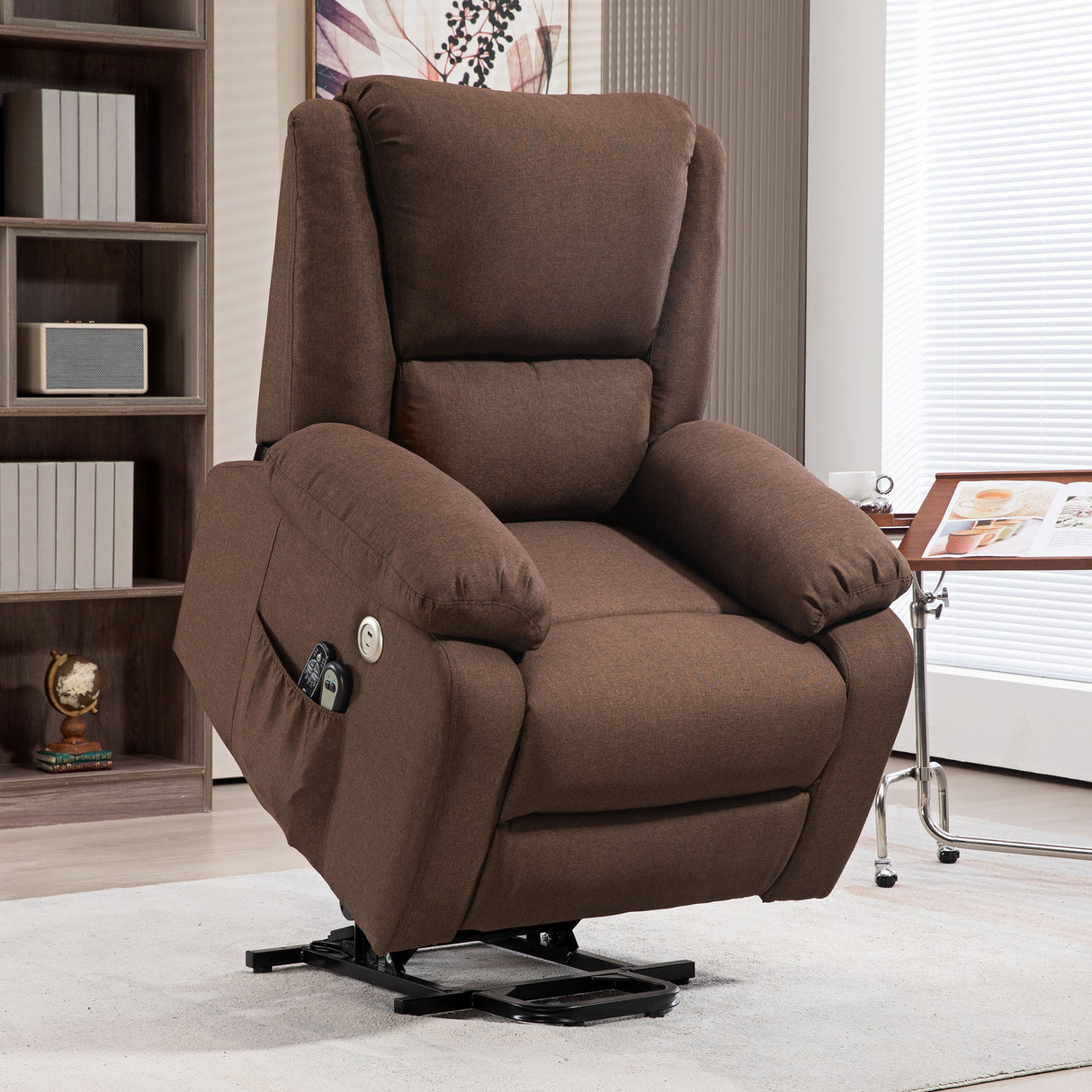 easycomfort easycomfort poltrona alzapersona reclinabile con poggiapiedi in tessuto effetto lino 87x92x105 cm caffe